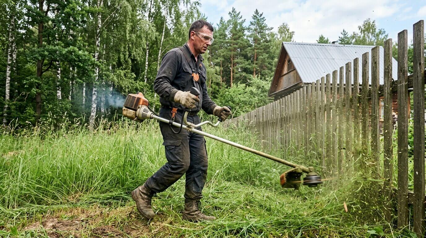 Бензиновый триммер для высокой травы