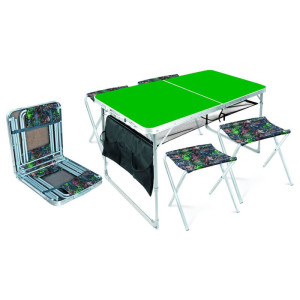 Стол со стульями Nika комплект мебели складной ССТ-К3/6 (зеленый/принт зеленые листья)