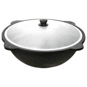 Казан Davr Metall Узбекский чугунный с крышкой, круглое дно (10 л)